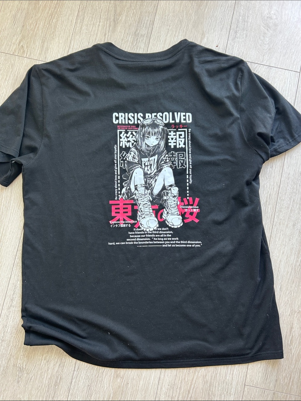 Black Short-Sleeve Graphic Tee with Pink Accents